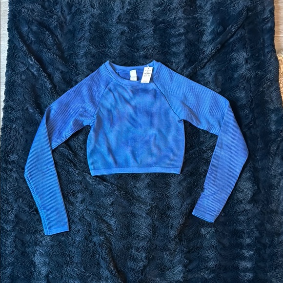 Blue Long Sleeve Crop Top - Picture 1 of 5